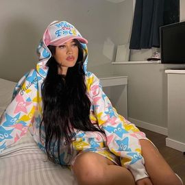 Women's thin color printed hooded jacket薄款拼色印花连帽外套