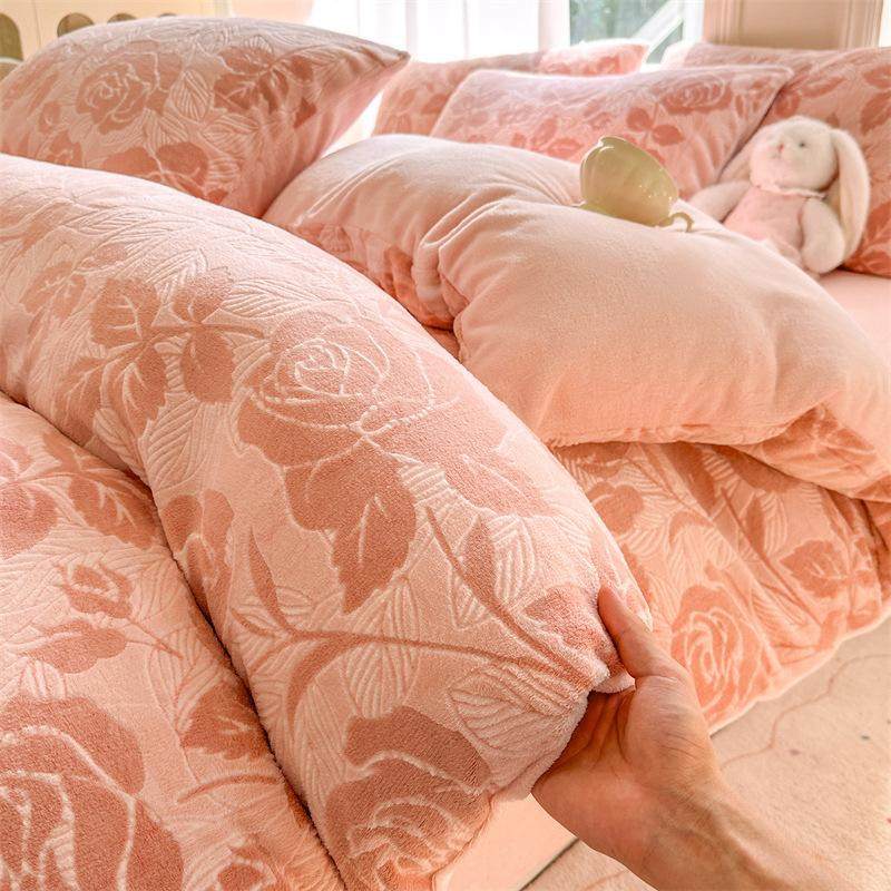 立体雕花牛奶绒被套单件冬季加厚珊瑚绒被罩三件套单人加绒被套3,床上用品,学生床品套件,淘宝优惠券,粉丝福利购,淘宝优惠卷