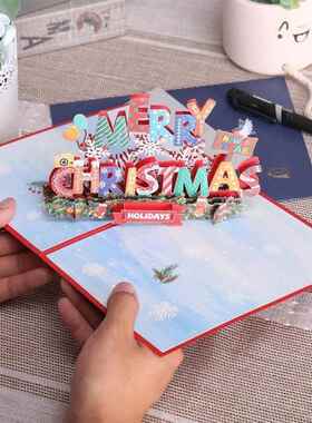 Merry Christmas Card 3D Xmas Pop Up Greeting Cards Gift for