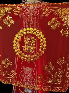 半透明红色头纱中国风结婚新娘软喜帕中式蒙头巾盖头秀禾头饰