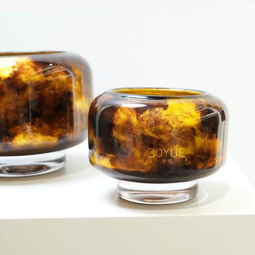 中古风现代简约软装样板间水晶厚底炫彩金色琉璃玻璃花瓶客厅摆件
