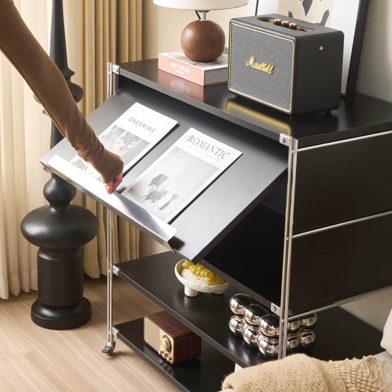 帝义置物架客厅收纳层架可移动中古风餐柜收纳柜咖啡机摆放台置物