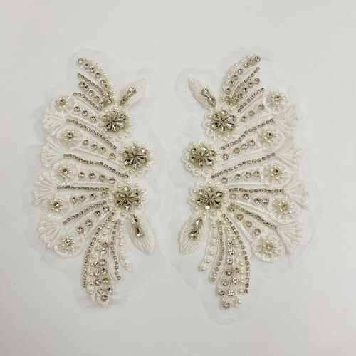 白色重工钉珠手缝钻立体花朵蕾丝花边对花辅料高档服装钻饰贴片