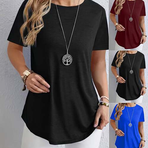 Women's Fashion Casual Back Button Design Short Sleeve