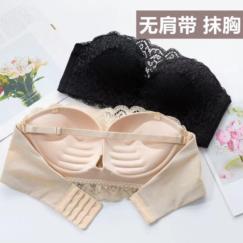 无带文胸无肩带内衣女防滑聚拢蕾丝胸罩聚拢防滑抹胸防走光无钢圈