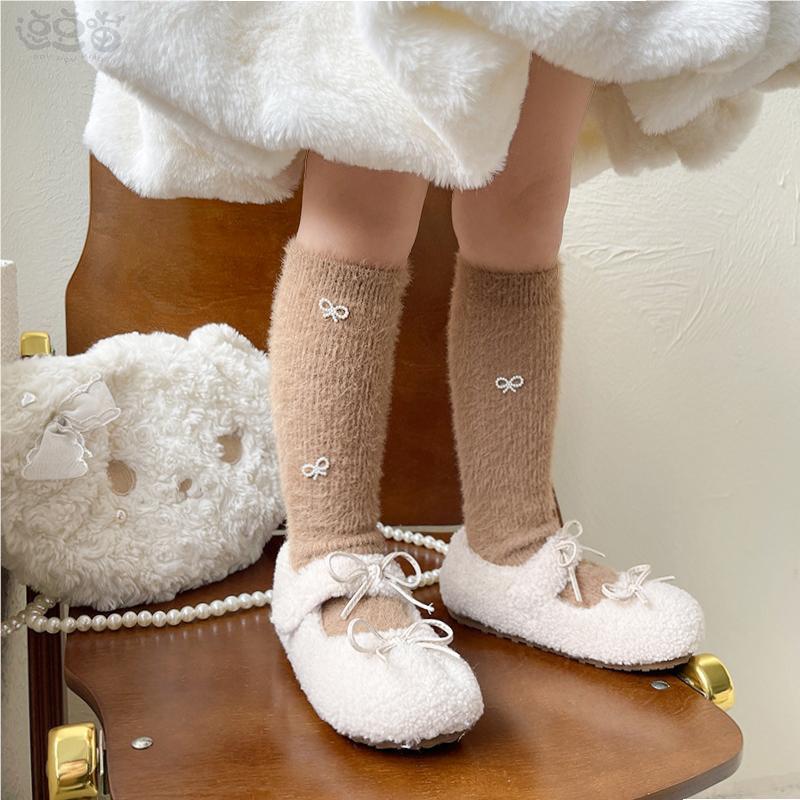 女童袜子秋冬季加绒加厚儿童水貂绒保暖睡觉珊瑚绒宝宝公主中筒袜
