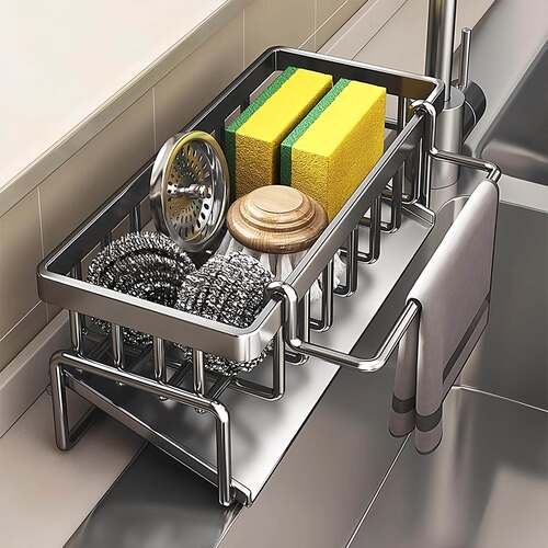 Multifunctional Sponge Storage Rack and Drip Tray for Kitche