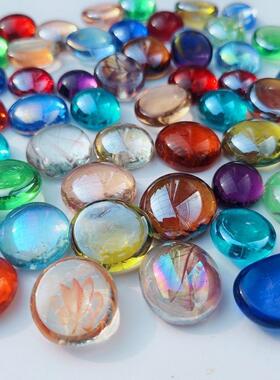 五彩小石子混色搭配玻璃扁珠透明玻璃石水培鱼缸装饰造景水族箱