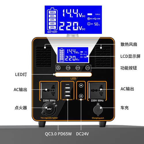 太阳能便携储能发电电源 1000w2000w3000w户外露营大容量储能系统