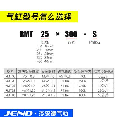 亚德客型长行程磁偶式无杆气缸RMT16/20/25/32/40-300/400/500S
