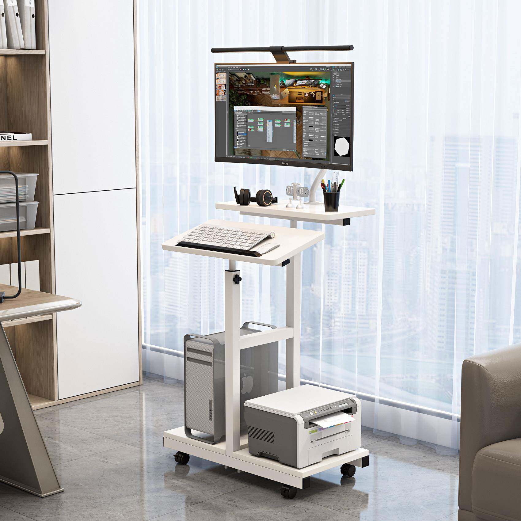 站立式电脑升降桌家用可折叠 移动调节车间台式笔电工作台