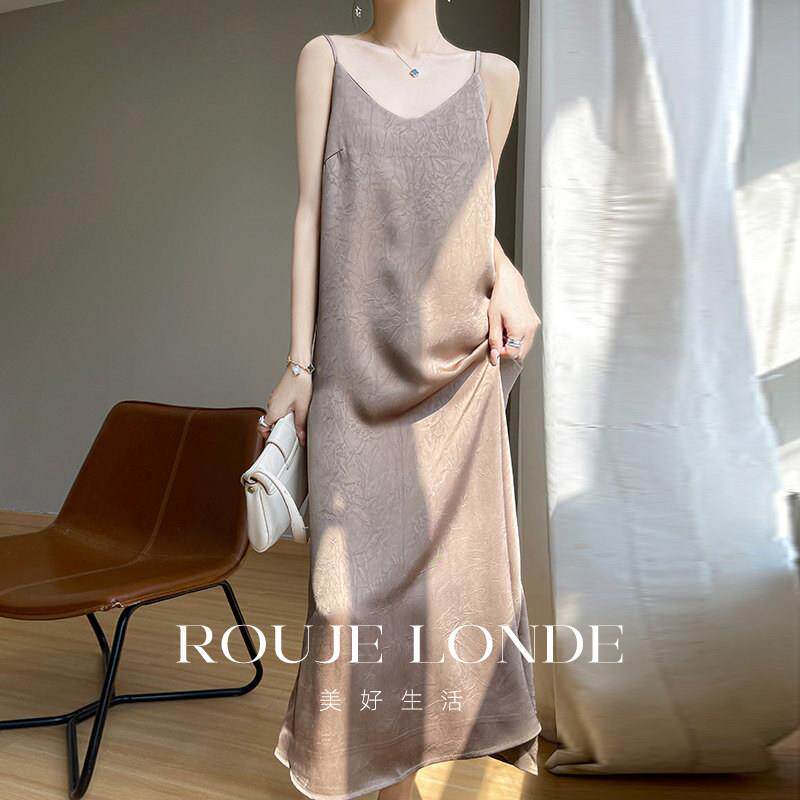 ROUJE LONDE缎面女提花a字吊带连衣裙夏季醋酸打底裙高级感气质裙