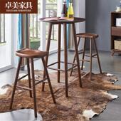 户外阳台白腊木实木圆形小吧台桌高脚桌椅凳简约家用客厅休闲组合