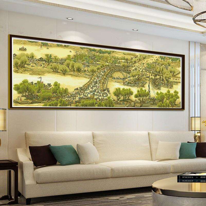 新版清明上河图三米十字绣客厅挂画风景名画大幅书房送礼刺绣满绣