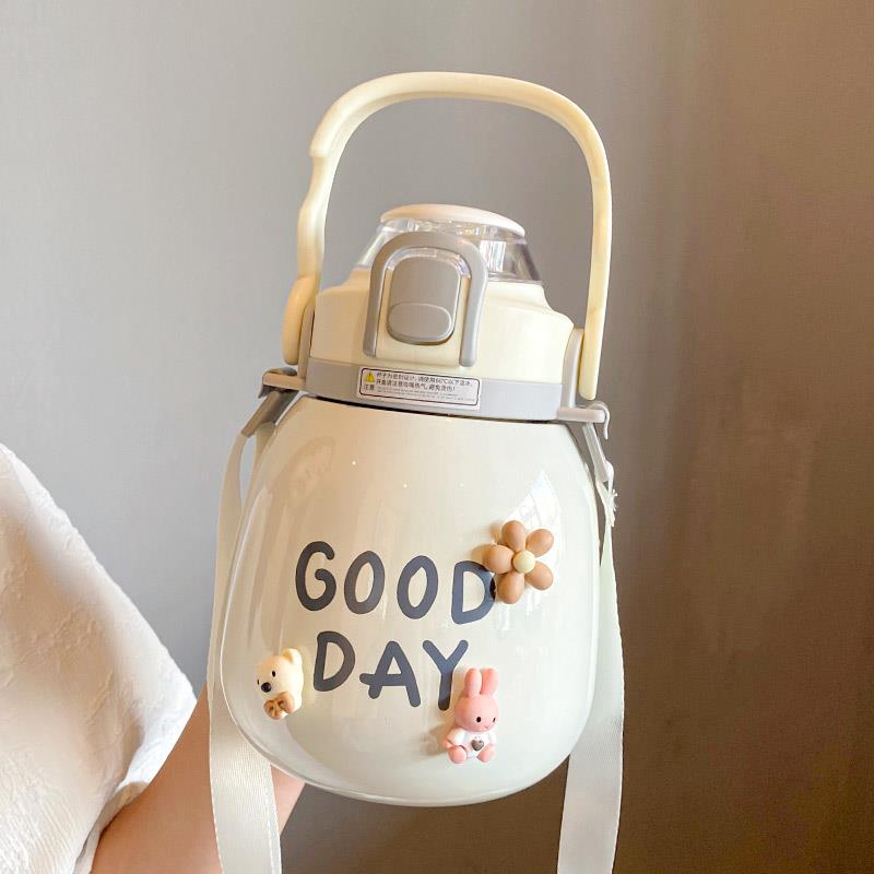 大容量保温杯可爱保冷杯带吸管大肚水杯女户外可携式316不锈钢水