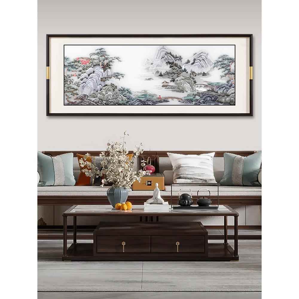 fc客厅沙发背景墙刺绣装饰画新中式墙面苏绣挂画大气墙壁山水画图片