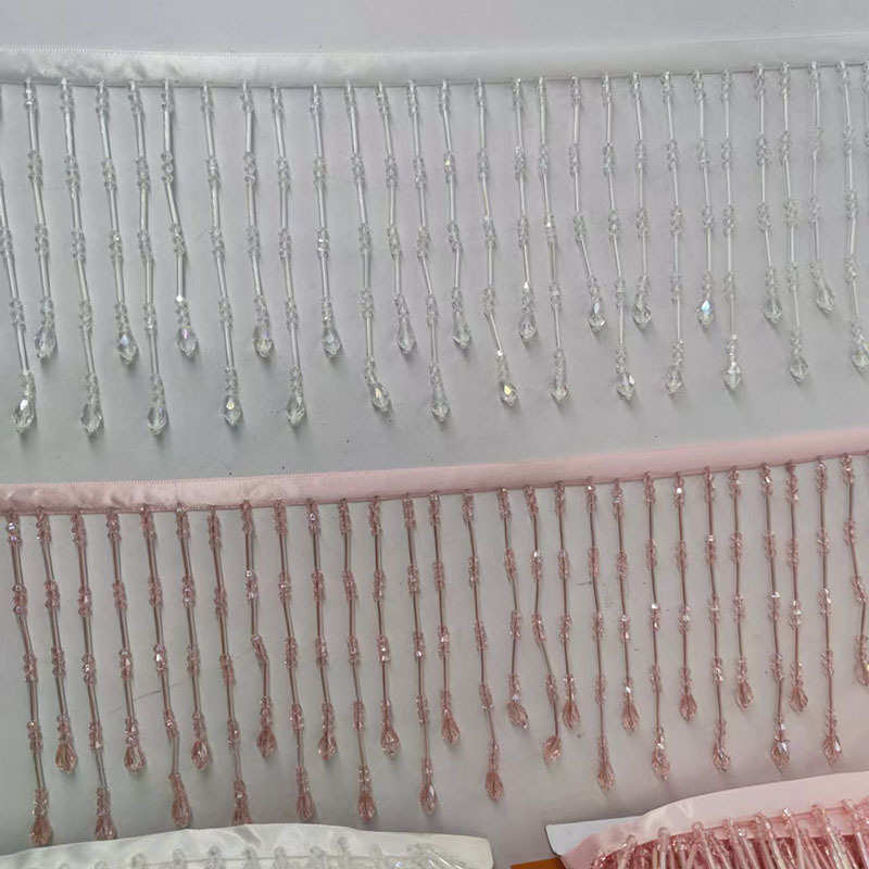 10CM长短吊粉色白色水晶珠帘吊珠流苏花边