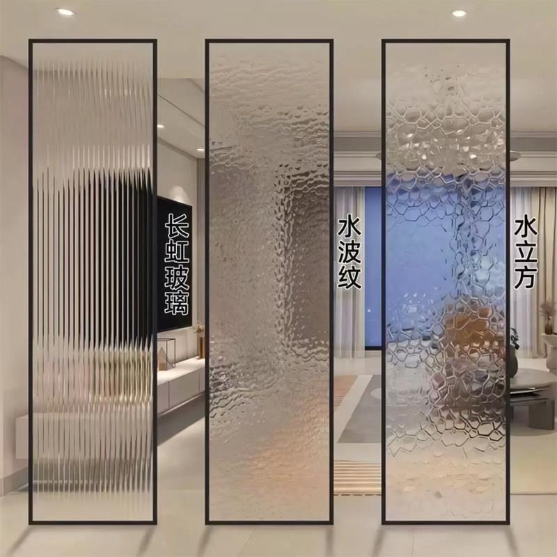 现代简约不锈钢艺术玻璃屏风隔断入户客厅卫生间餐厅玄关遮挡装饰