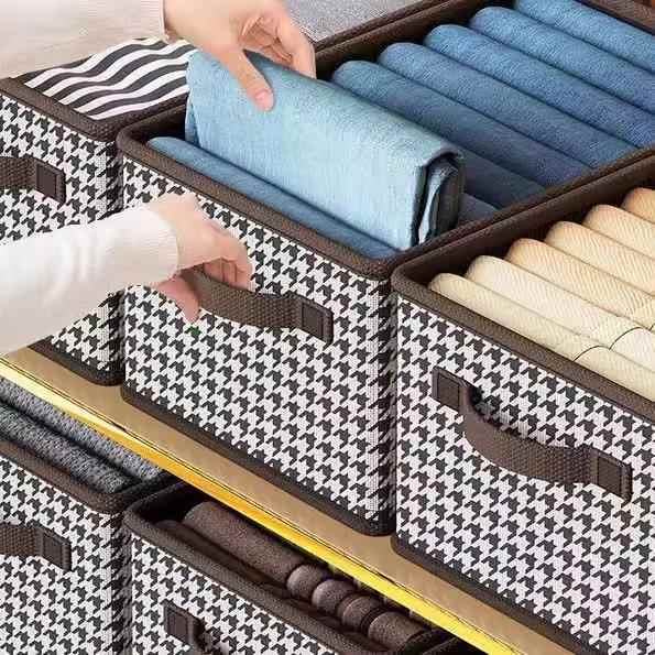 千鸟格裤子收纳盒家用衣服钢架收纳筐抽屉式可折叠收纳箱收纳神器
