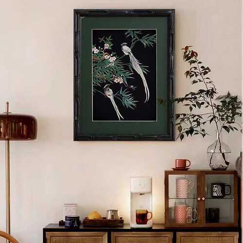 中古国风花鸟装饰画新中式挂画法式复古风客厅墙上卧室床头壁画
