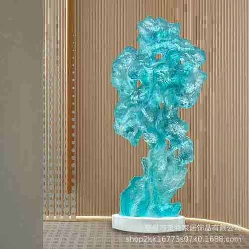 现代酒店大堂抽象太湖石摆件透明树脂落地雕塑售楼处软装饰艺术品