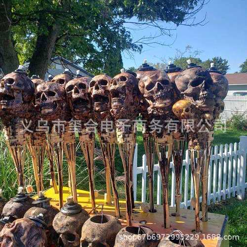 跨境新品 Handmade Skull Tiki Torch手工骷髅Tiki手电筒骷髅火炬