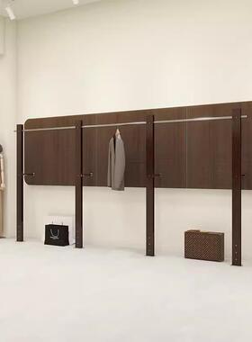 服装店上墙展示架落地式女装店挂衣架不锈钢胡桃色陈列道具