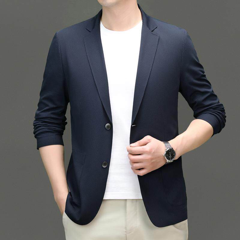 秋季蚕桑休闲西服男士中青年8775-PP时丝尚外套爸爸装大码真丝单