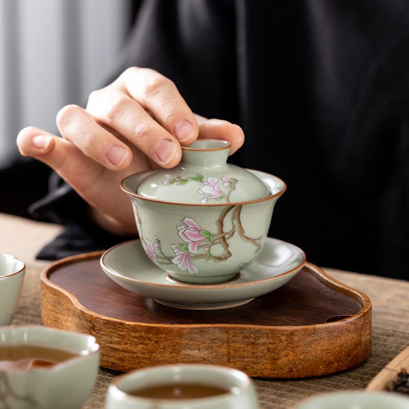 新款直销汝窑盖碗茶杯三才碗开片冰花釉功夫茶具大号敬茶碗家用泡