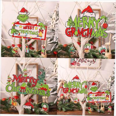 Grinch Merry Christmas wooden pendant耶诞快乐牌匾
