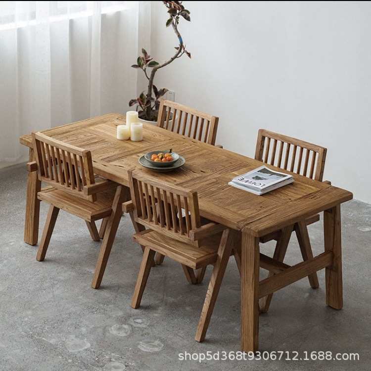 侘寂办公室洽谈长桌椅榆木复古中式餐桌新风老茶桌实木长桌组合