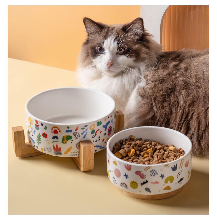 陶瓷猫碗猫咪食盆猫咪粮碗狗盆狗碗饮水碗双碗护颈防滑宠物碗用品