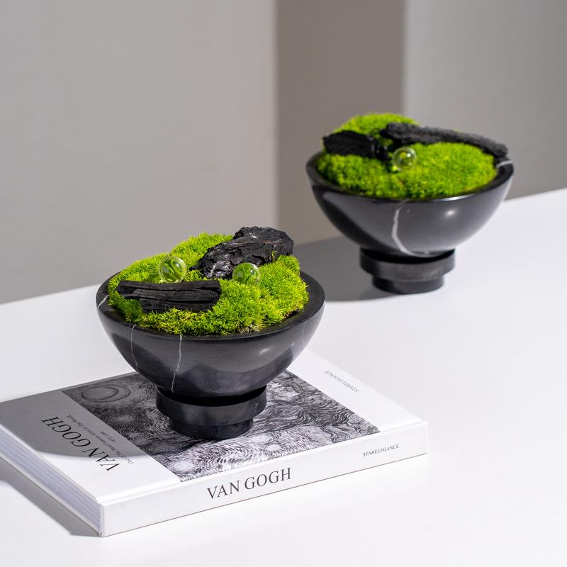 高端大理石绿植盆景绿植五星级酒店展厅茶室样板间创意绿植摆件