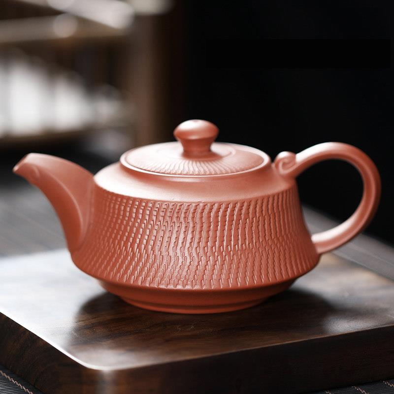 朱泥紫砂壶原矿半手工泡茶壶家用大容量竹节壶功夫茶具老紫泥单壶