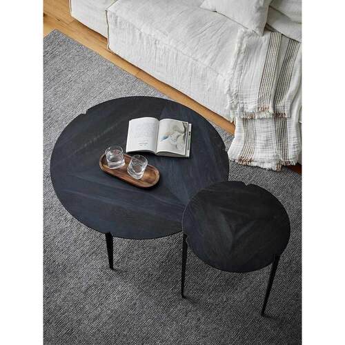 茶几圆桌黑色小橡木寂实木设计师中古民小户型北欧风宿茶桌侘客厅