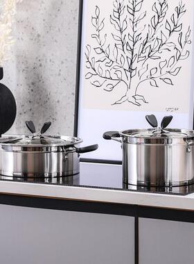 现代简约样板间厨房组合摆件不锈钢汤锅黑色燃气炉板软装饰品道具