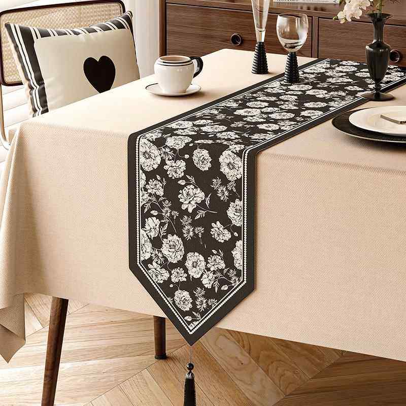 桌旗美式轻奢高端氛围感长条防水茶席茶台盖布麻类布艺茶桌垫布