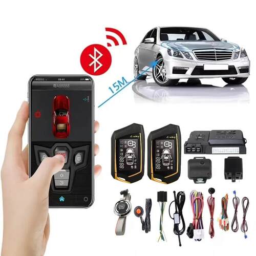 PKE一键启动 app手机控车汽车防盗器1500米LCD震动双向遥控报警器