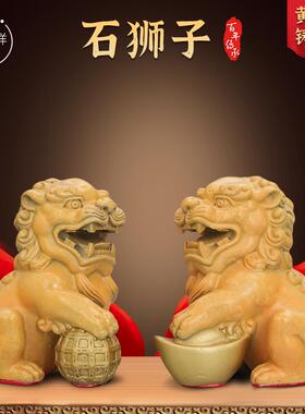 黄铜狮子一对雄狮铜狮子滚绣球铜器家居客厅办公室桌面装饰品摆件