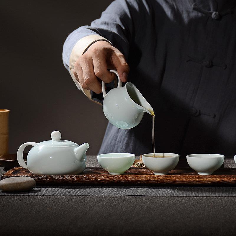 光瓷青瓷功夫茶具套装高档办公送礼整套壶茶杯礼茶盒8华头国 1011