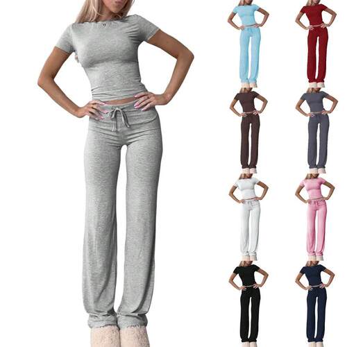Womens Fashion Casual Slim Fit Short Sleeve Top And Long