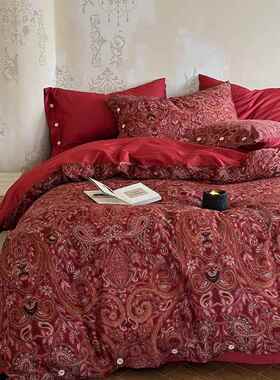 红色意大利设计师款100支长绒棉数码全棉纯棉婚庆送礼新婚床品款