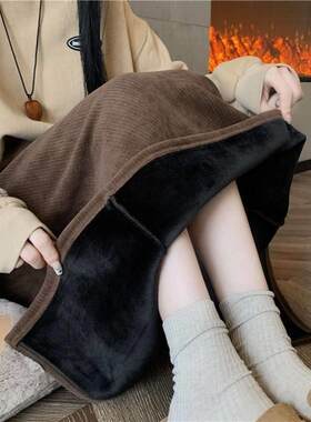 大码冬季加绒加厚半身裙女2025新款高腰a字显瘦中长裙灯芯绒半裙