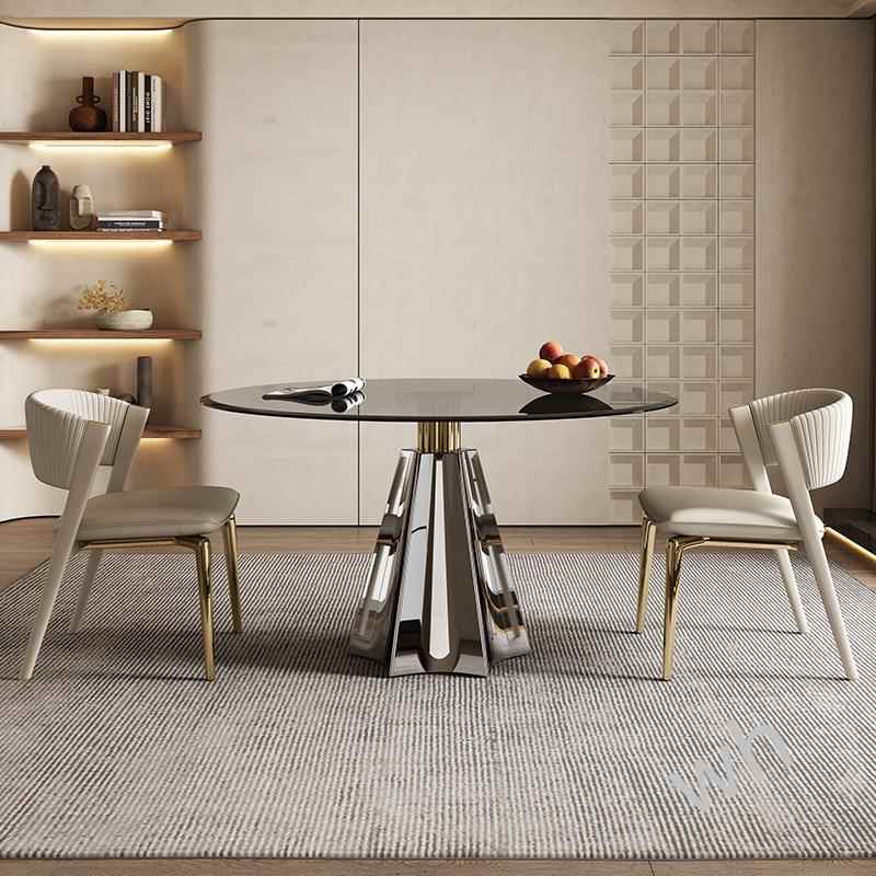 F1钢化玻璃圆桌式轻奢小户PIF组型家用饭意餐桌合商用休闲洽谈小S