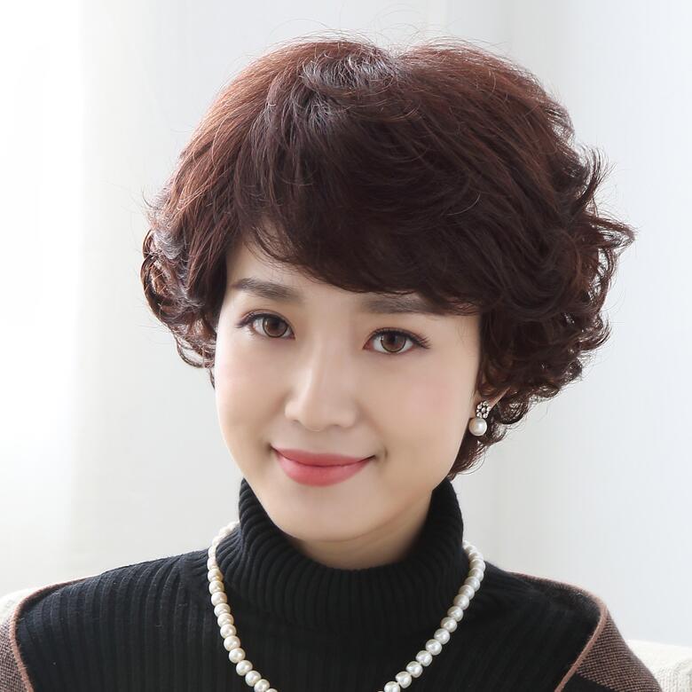 采购产品短发女士假发,母亲假发,真发中老年人假发,短卷发,圆