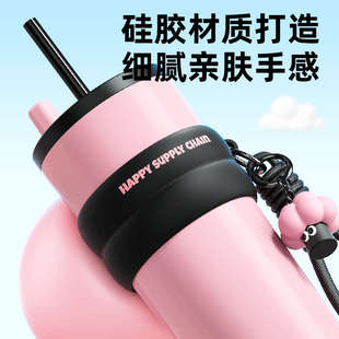 女生高颜值水杯便携车载杯子 世大家吸管杯陶瓷内胆保温杯2025新款