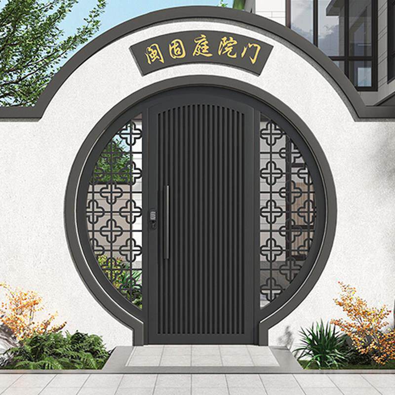 新中式月亮门户外庭院门圆门洞中式庭院门别墅大门圆形门单开大门