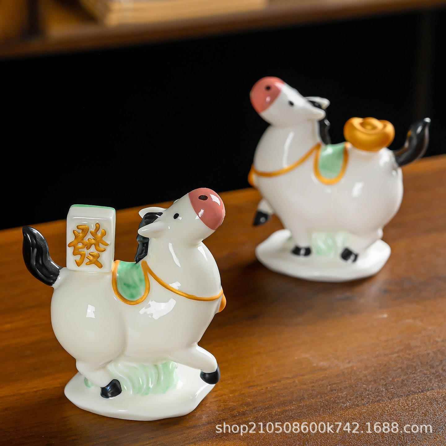 马上有钱摆件陶瓷文创小马十二生肖玄关装饰办公家居饰品工艺品桌