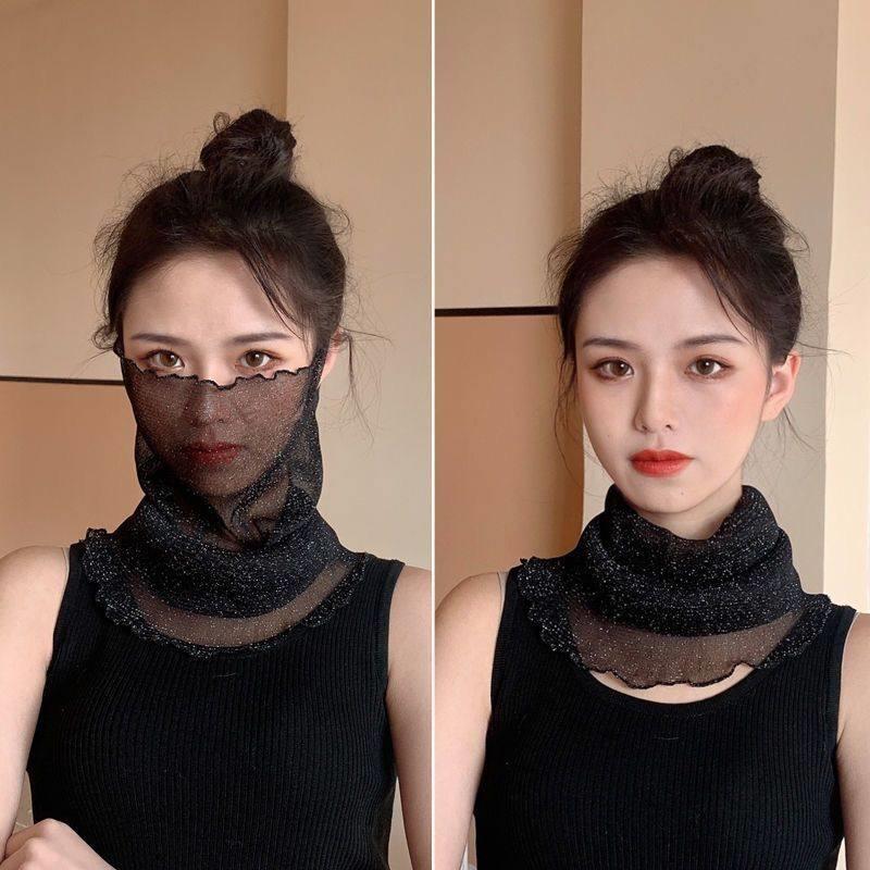 防晒冰丝挂耳面纱女士户外骑行护颈丝巾薄款遮阳脖套夏季新款面罩