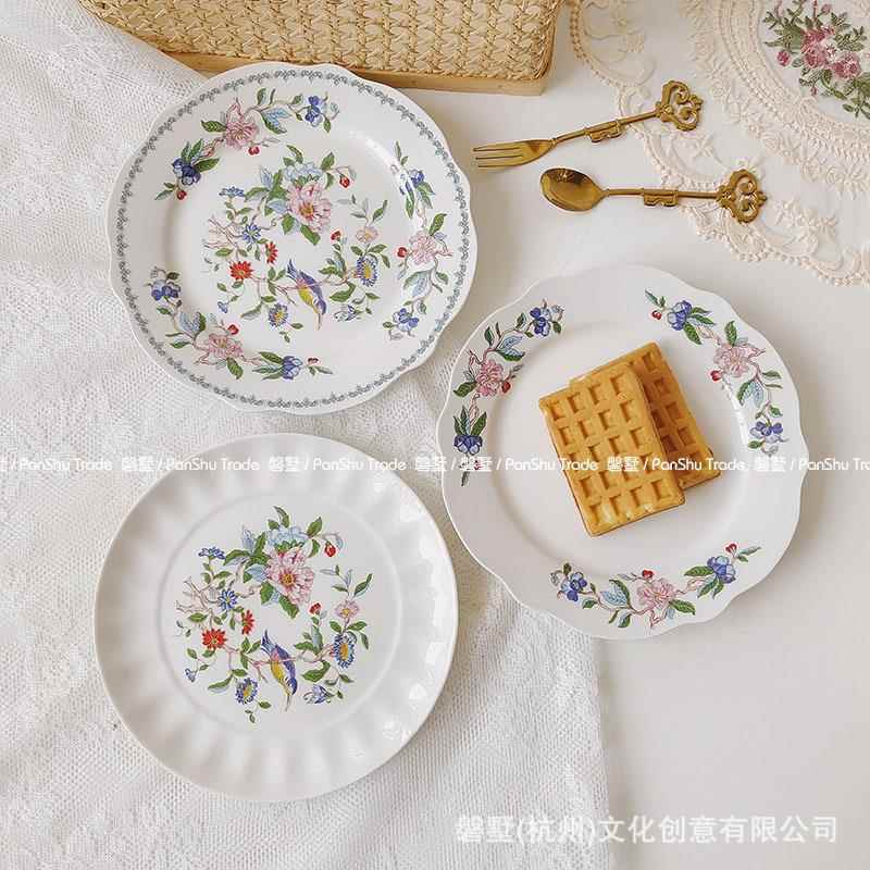 法式英伦轻奢茶点心盘中国风花鸟盘甜品盘水果盘零食盘家用盘子子